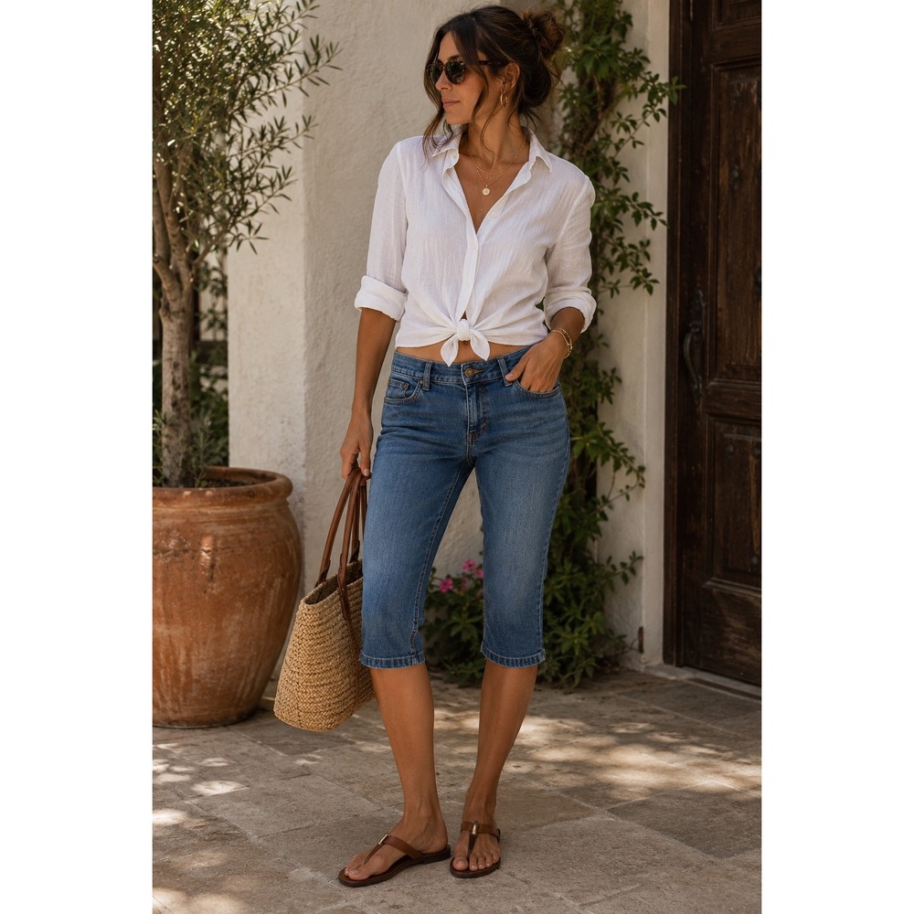 Lauren Ralph Lauren y2k Petite Mid Rise Denim Capri Jeans Womens 14P Blue